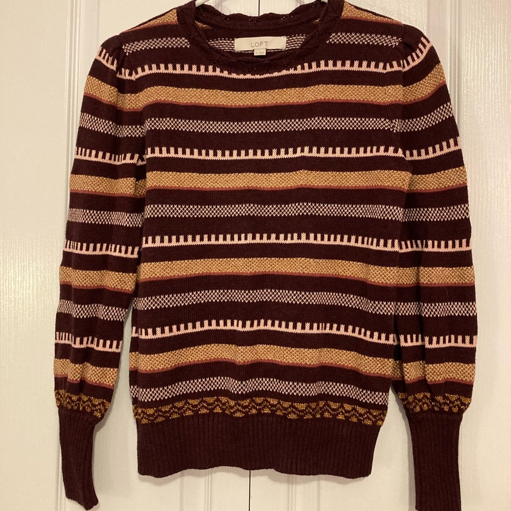 LOFT Shimmer Striped Pointelle Sweater